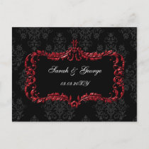 regal flourish black and red  save the date announcement postcard