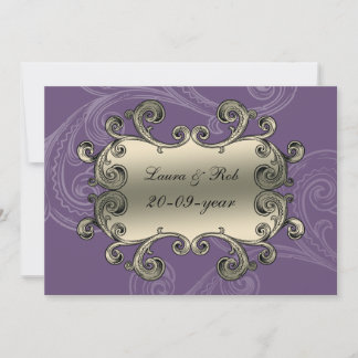 regal flourish purple thank you invitation