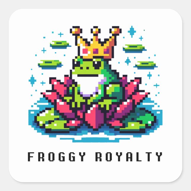 Regal Froggy - Pixel Frog with Crown Square Sticker (Front)