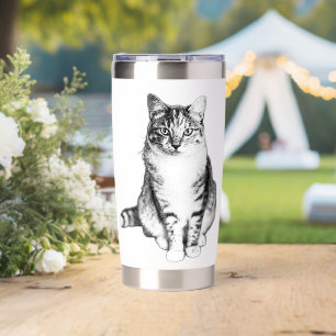 Regal Front‑Facing Tabby Cat Ink Art Mug Insulated Tumbler