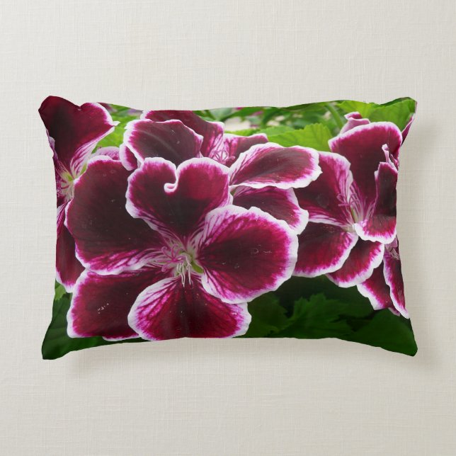 Regal Geranium Flowers Elegant Maroon Floral Accent Pillow (Front)