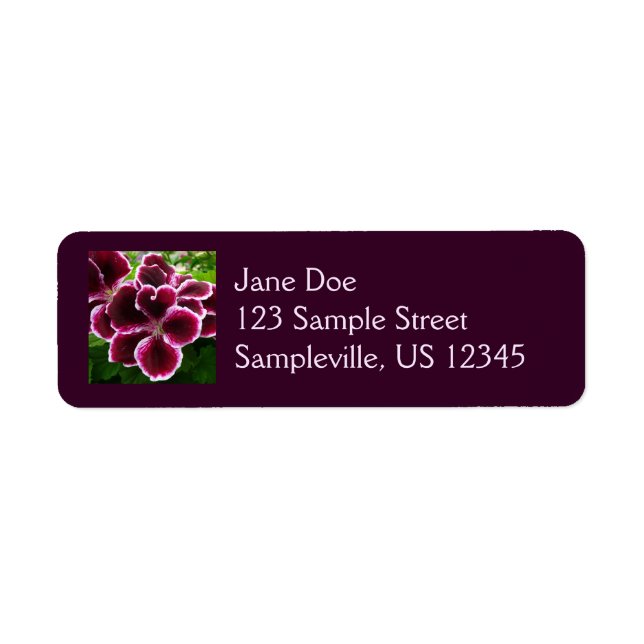Regal Geranium Flowers Elegant Maroon Floral Lugga Label (Front)