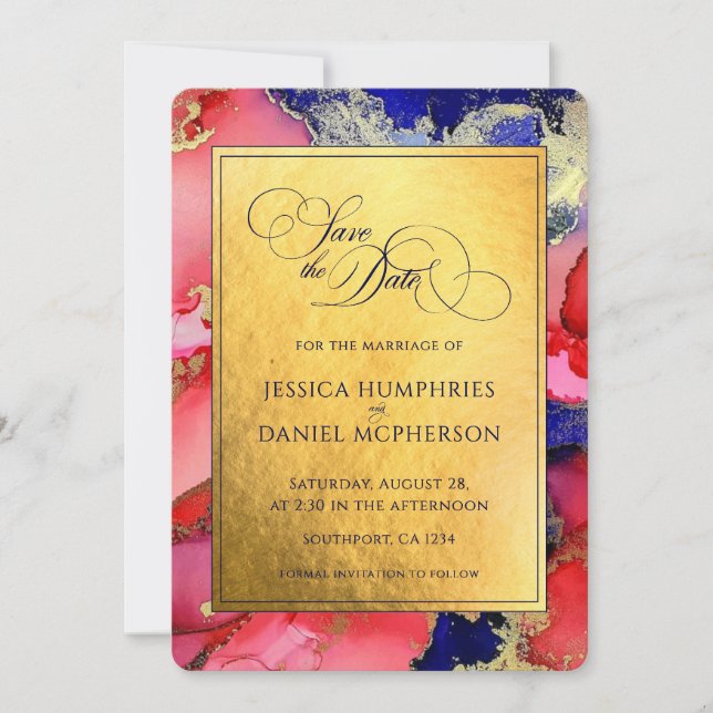 *Regal Gold Abstract Art Wedding Flat Save The Date (Front)