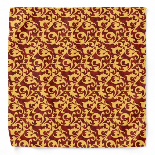Regal Gold and Ruby Red Baroque Damask Bandana