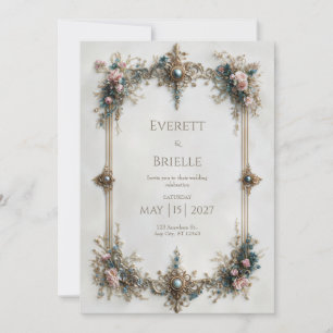 Regal Gold Filigree Gemstone Wedding Invitation