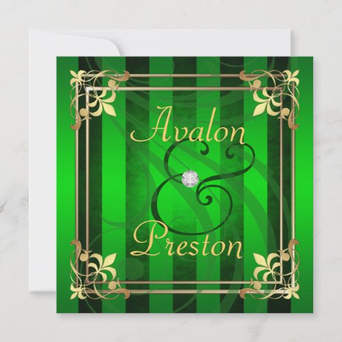 Regal Gold Filigree Green Stripe Invitation