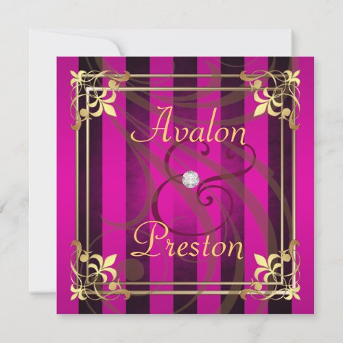 Regal Gold Filigree Pink Stripe Invitation