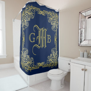 Regal Gold Monogram Choose Your Background Color Shower Curtain