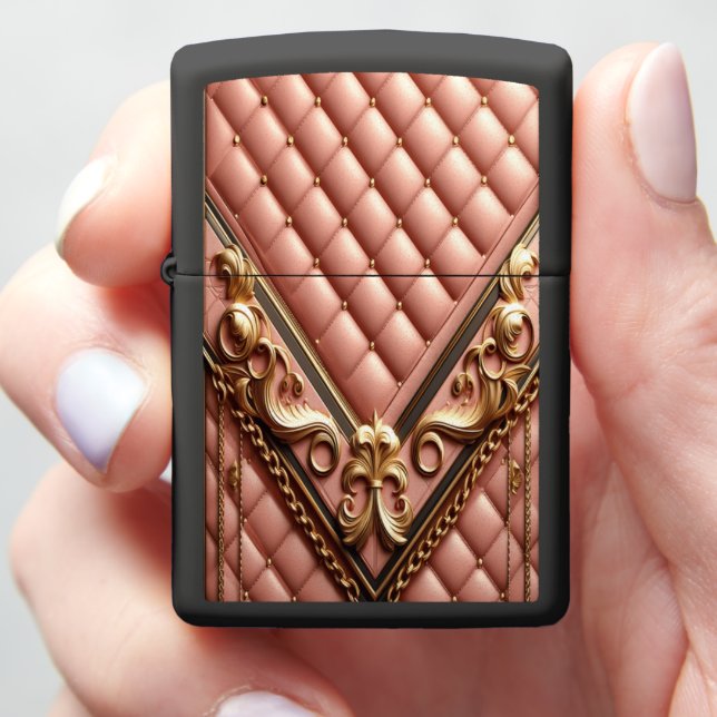 Regal Gold & Pink Leather Zippo Lighter (In Hand)