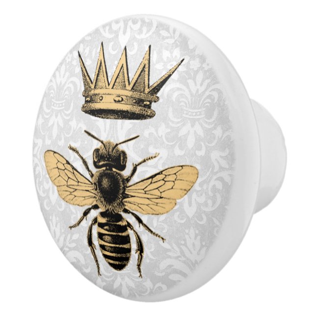 Regal Gold Queen Bee & Light Blue Filigree Ceramic Knob (Right)