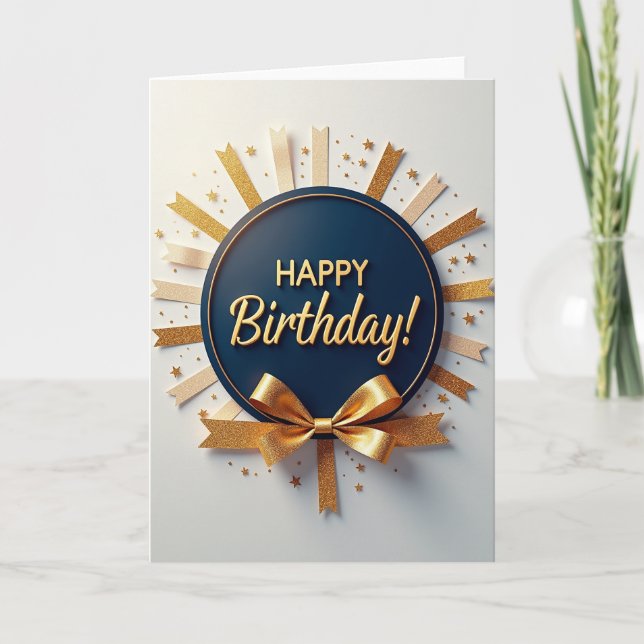 Regal Gold Ribbon Birthday Card (Front)