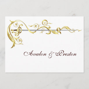 Regal Gold Scroll Ribbon Sword Wedding Invitation