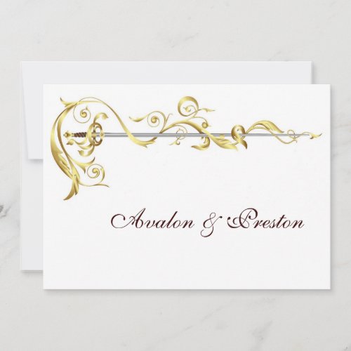Regal Gold Scroll Ribbon Sword Wedding Invitation