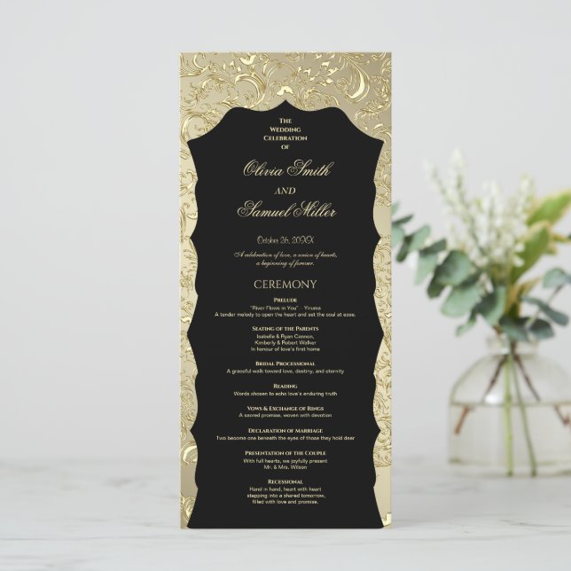 Regal Golden Damask Wedding Program (Standing Front)