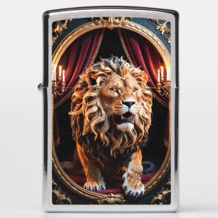 Regal Golden Lion in Crimson Gothic Setting Zippo Lighter