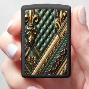 Regal Green & Gold Leather Zippo Lighter
