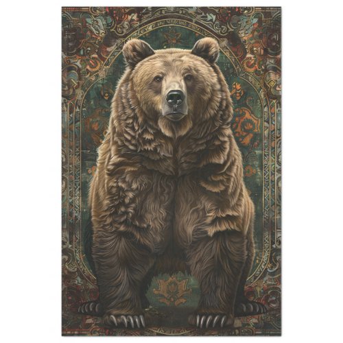 Regal Grizzly Bear Illustration Decoupage Tissue Paper