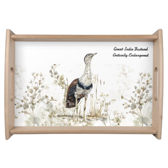 Regal Hand-Painted India Bustard bird Serving Tray (Front)