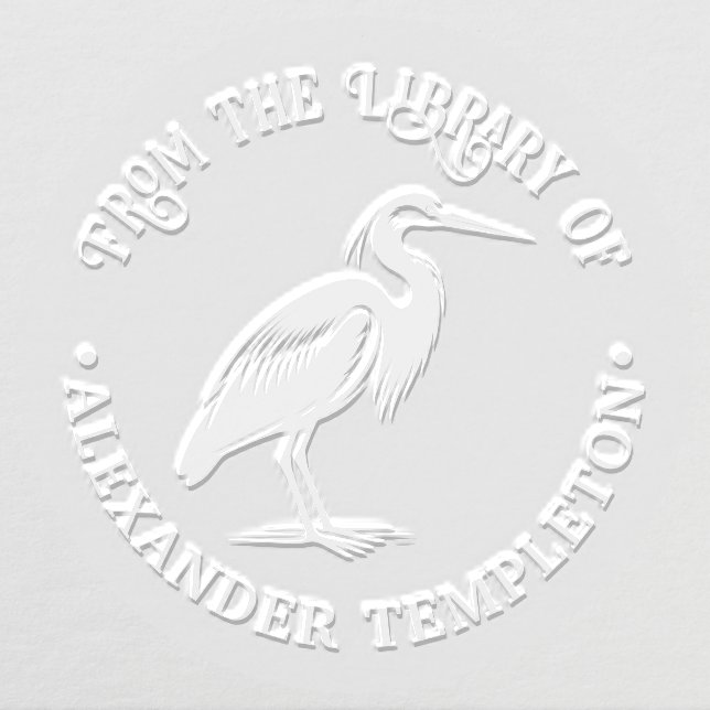 Regal Heron Bird Library Book Name Embosser (Design)