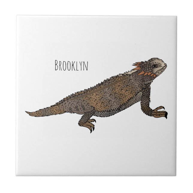 Regal horned lizard cartoon illustration  ceramic tile (Front)