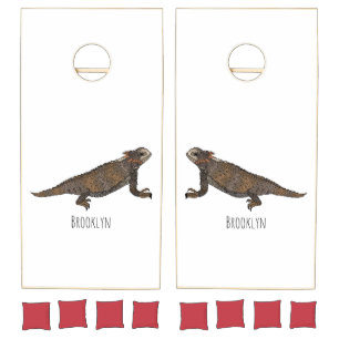 Regal horned lizard cartoon illustration cornhole set