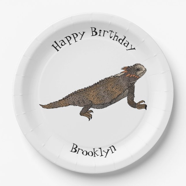 Regal horned lizard cartoon illustration  paper plates (Front)
