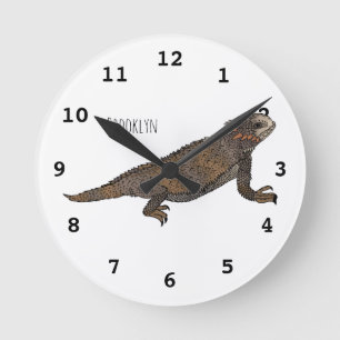 Regal horned lizard cartoon illustration round clock