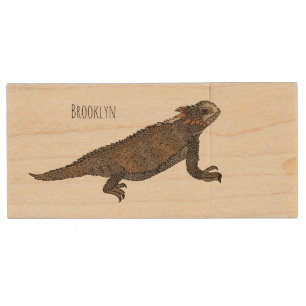 Regal horned lizard cartoon illustration wood flash drive