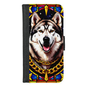 Regal Husky Portrait with Gold Chain iPhone 8/7 Wallet Case