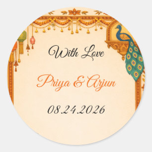 Regal Indian Wedding Peacock Favor Stickers Saff