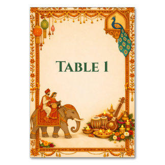 Regal Indian Wedding Table Number Card | Gold