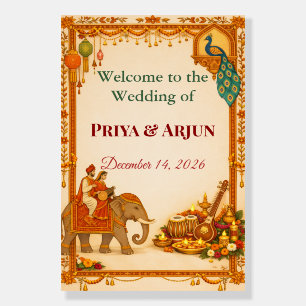 Regal Indian Wedding Welcome Sign Saffron & Gold