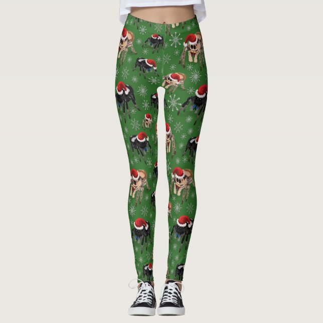 Regal Jumping Spider Phiddipus Regius Holiday Moss Leggings (Front)