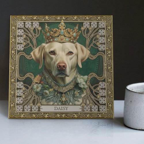 Regal Labrador Art Deco Jeweled Personalizable Ceramic Tile