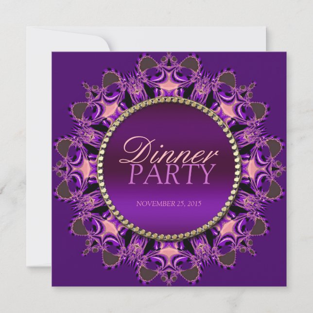Regal Lace Heart Purple Dinner Party Invitation (Front)