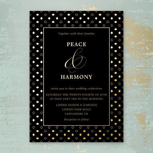 Regal Lattice Border Gold Black Wedding Foil Invitation