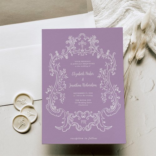 Regal Lavender Purple  Baroque Frame Wedding Invitation