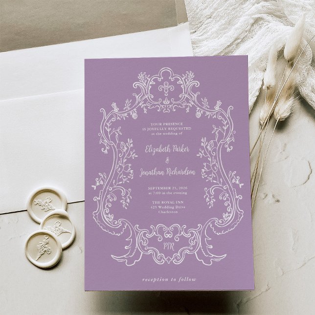 Regal Lavender Purple | Baroque Frame Wedding Invitation (Creator Uploaded)
