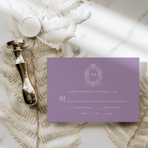 Regal Lavender Purple  Baroque Frame Wedding RSVP Card