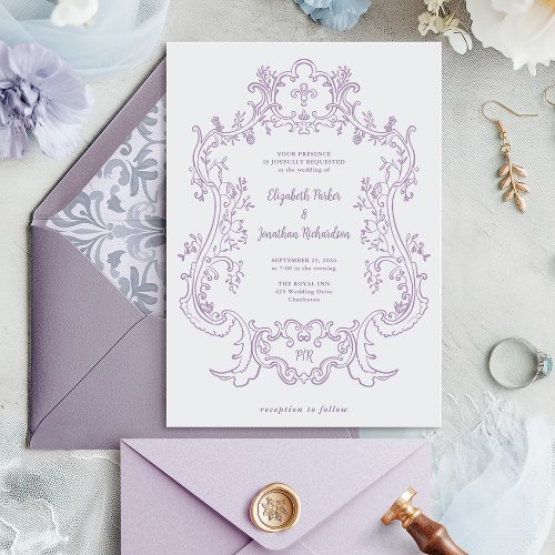Regal Lavender  Vintage Baroque Frame Wedding Invitation