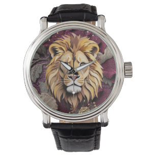 Regal Lion Bloom in Layered Paper-Cut Florals Watch