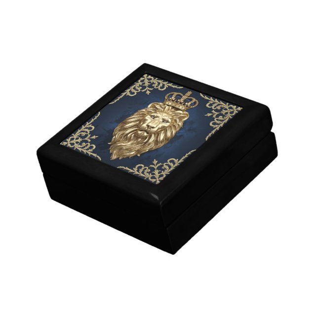 Regal Lion Design - Navy Blue & Gold Luxury Gift Box (Side)