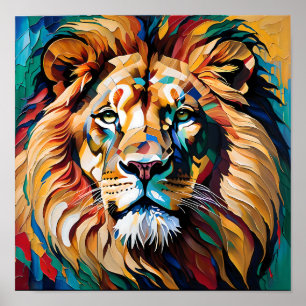 Regal Lion in Bold Color Waves – Abstract Animal Poster