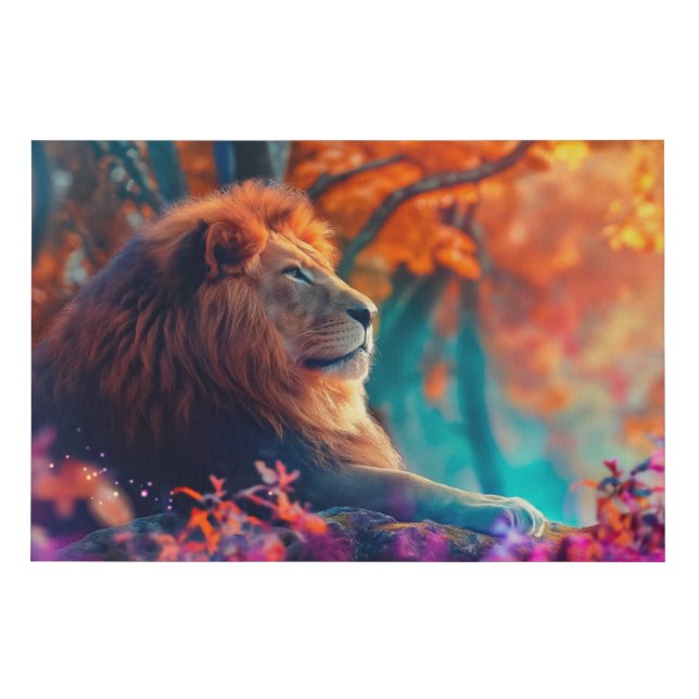 Regal Lion in Enchanted Forest Design Faux Canvas Print (Front)