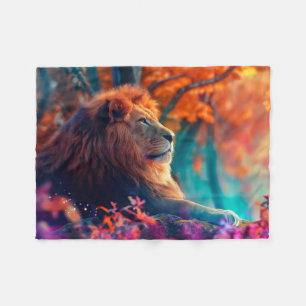 Regal Lion in Enchanted Forest Design Fleece Blanket