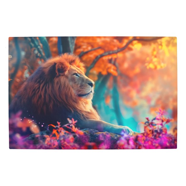 Regal Lion in Enchanted Forest Design Metal Print (Front)