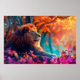 Regal Lion in Enchanted Forest Design Poster