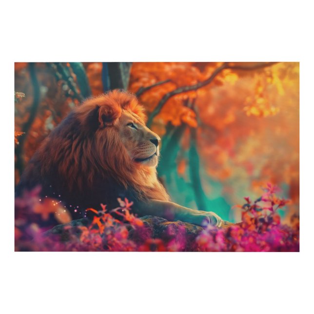 Regal Lion in Enchanted Forest Design Wood Wall Art (Front)