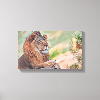 Regal Lion Sunbathing With Flowers Graphic Art Canvas Print by PhotographyTKDesigns at Zazzle