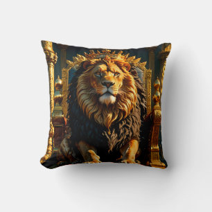 Regal Lion Wearing a Crown Throw Pillow